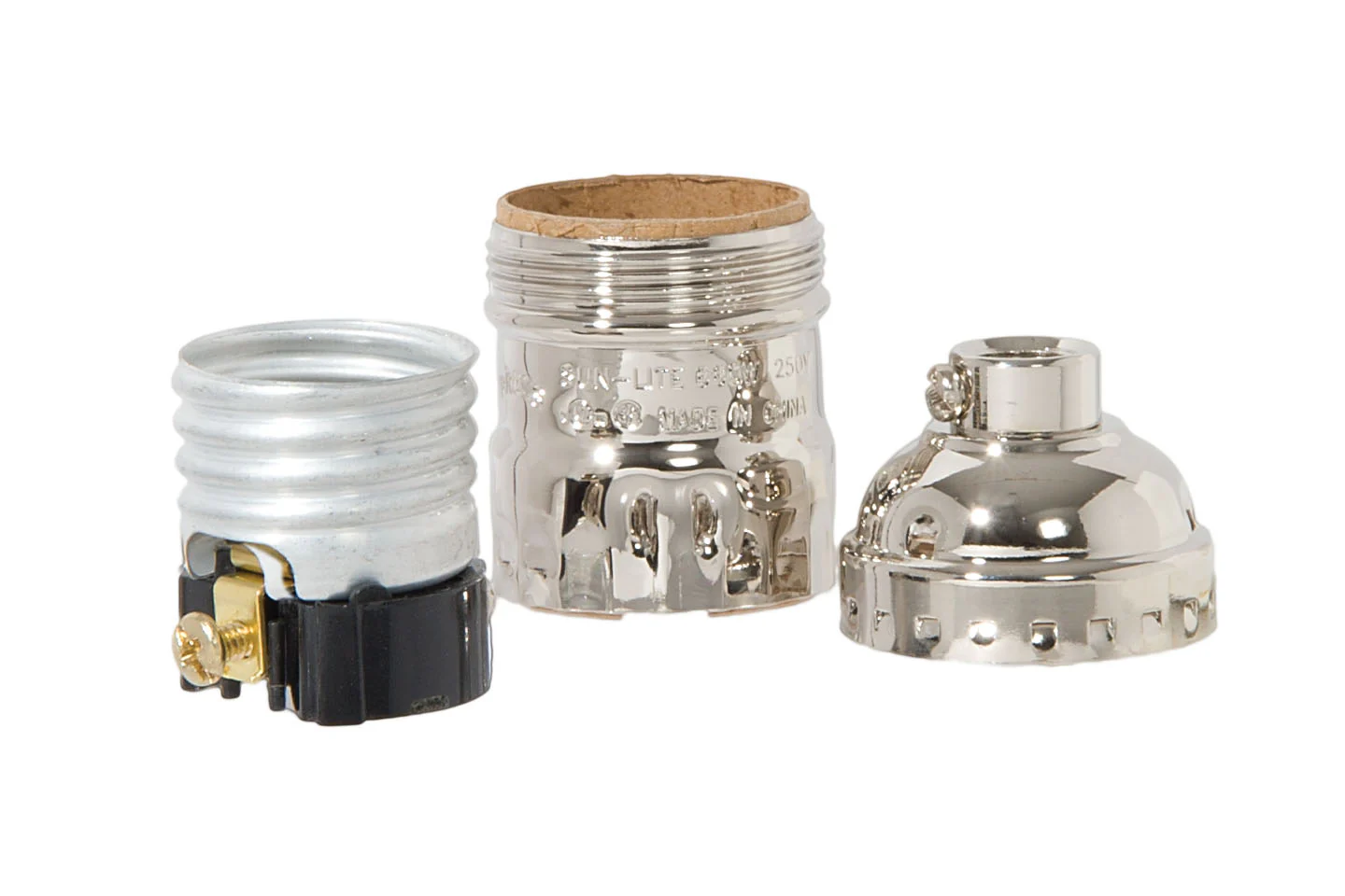 Nickel Plated Finish Keyless Early Electric Style Lamp Socket, UNO Thread Shell (48290N) - Image 2