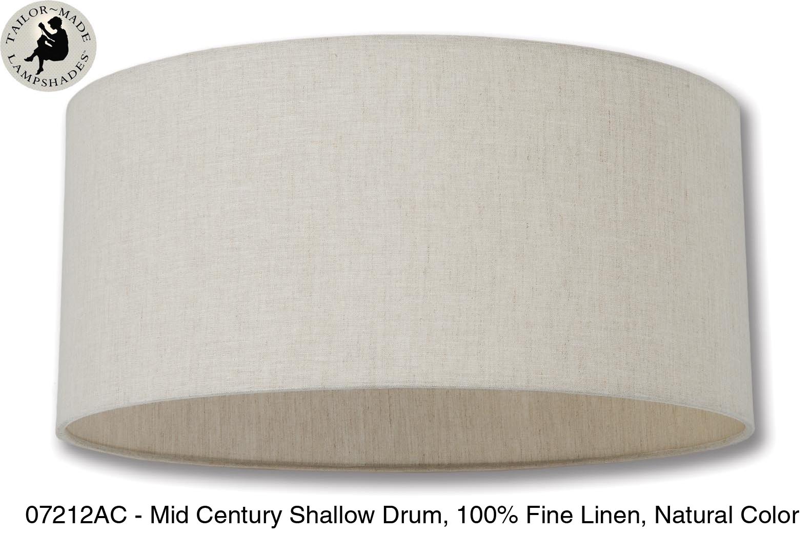 Mid Century Shallow Drum Lamp Shades - Off White Color, 100% Fine Linen (07208F) - Image 3