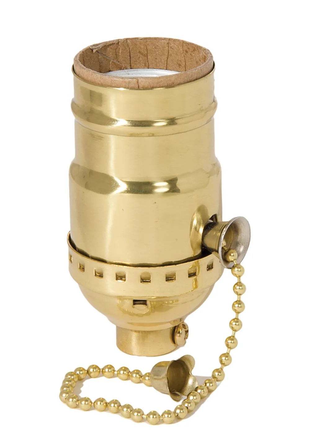 On/Off Pull Chain Solid Brass Socket, No UNO Threading, Polished and Lacquered (48286)