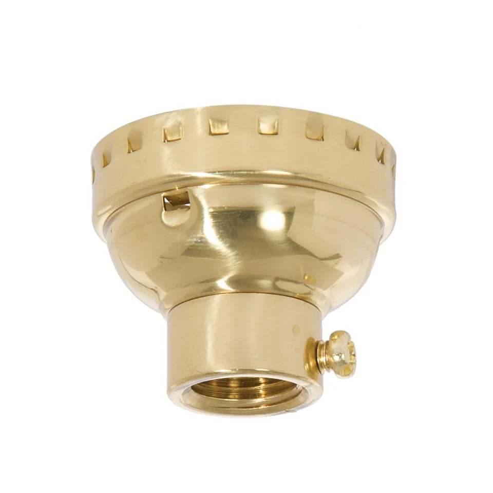 Polished & Lacquered Finish Brass E-26 Socket Cap with Set Screw, 1/4 IP (40299)