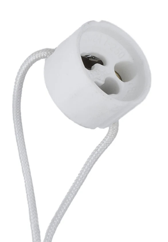 Porcelain GU10 halogen socket with mounting holes, 12" leads (47613)