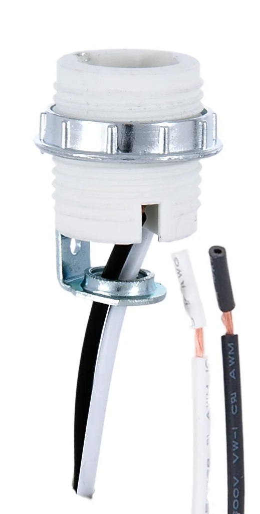 Porcelain, Threaded Candelabra Socket With Hickey, Metal Ring, and 12" Wire Leads (47706)