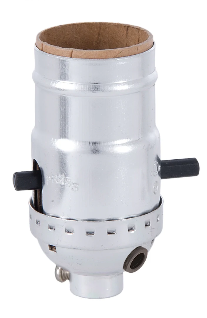 Push-Thru Medium Base Lamp Socket with Nickel Finish Shell and SIDE CORD OUTLET Cap (48340N)