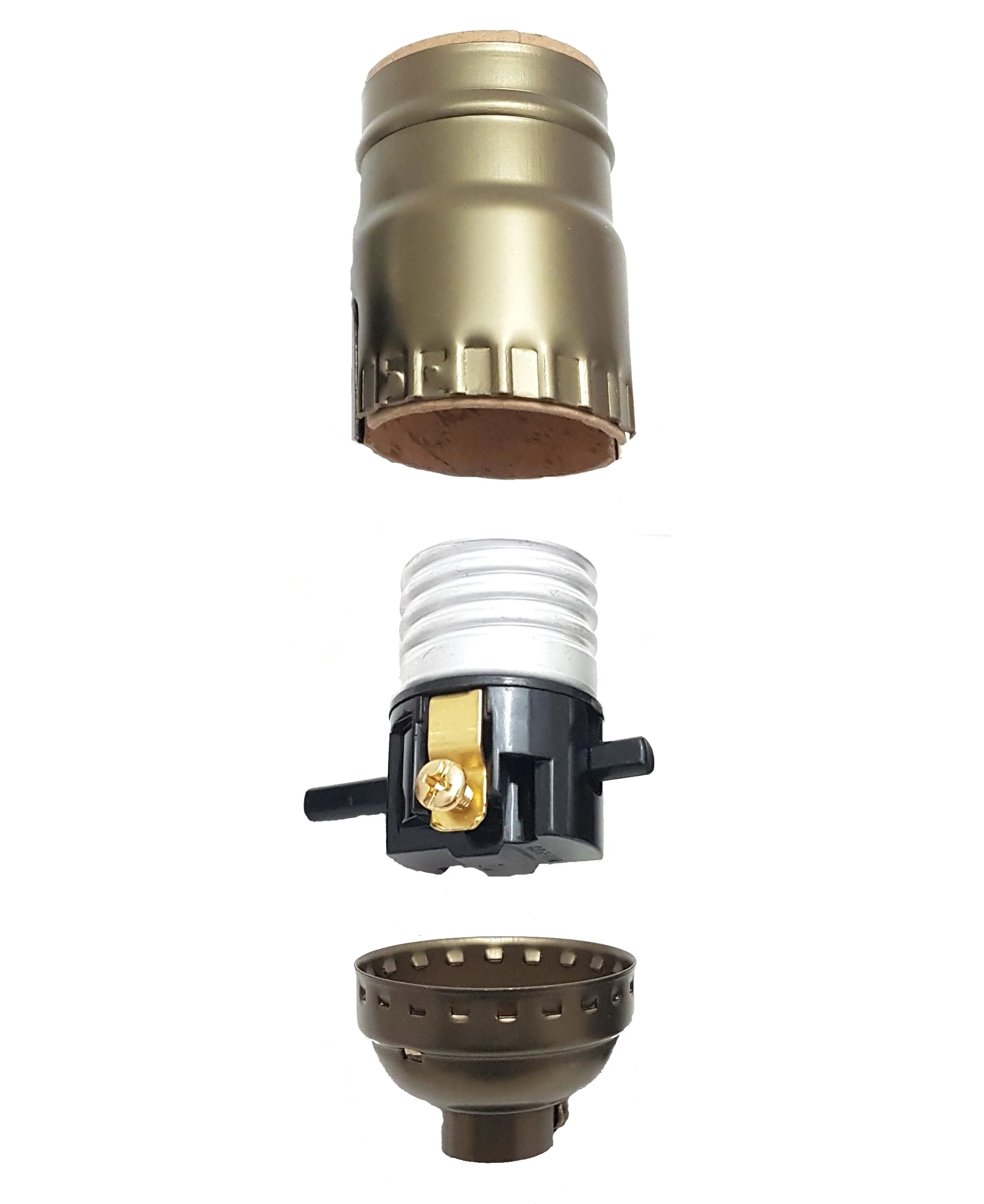 Push-Thru Medium Base Lamp Socket with Antique Brass Finish (48341A)