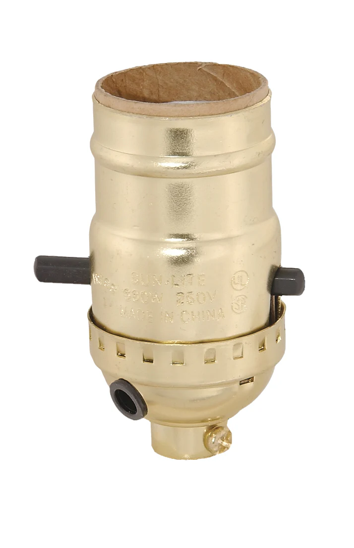 Push-Thru Medium Base Lamp Socket with Brass Plated Shell and SIDE CORD OUTLET Cap (48340)