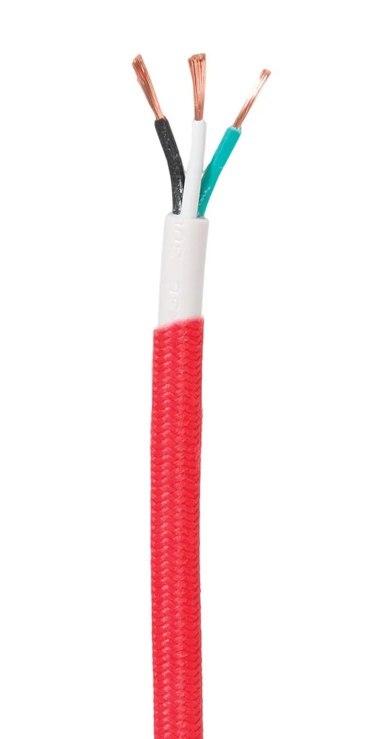 Red Color, Fabric Covered 18/3, SVT-B Lamp Cord, 3-Wire, Choice of Length (46689R)