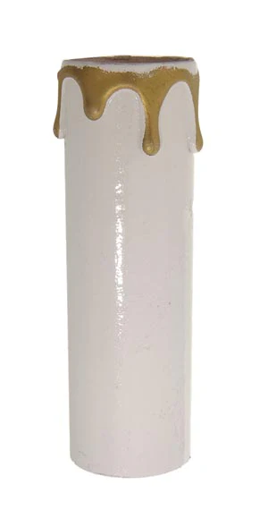 4" MEDIUM Size Candle Cover, White with Gold Drips (19924)