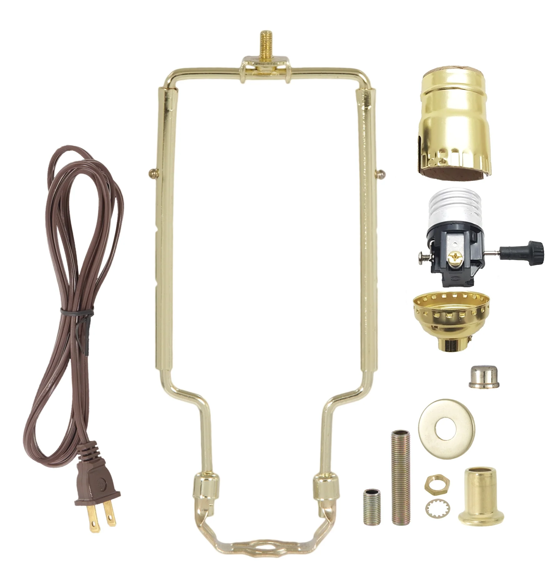 Table Lamp Wiring Kit with Turn Knob Socket, Adjustable Harp, and Brass Plated Finish (30551PA)