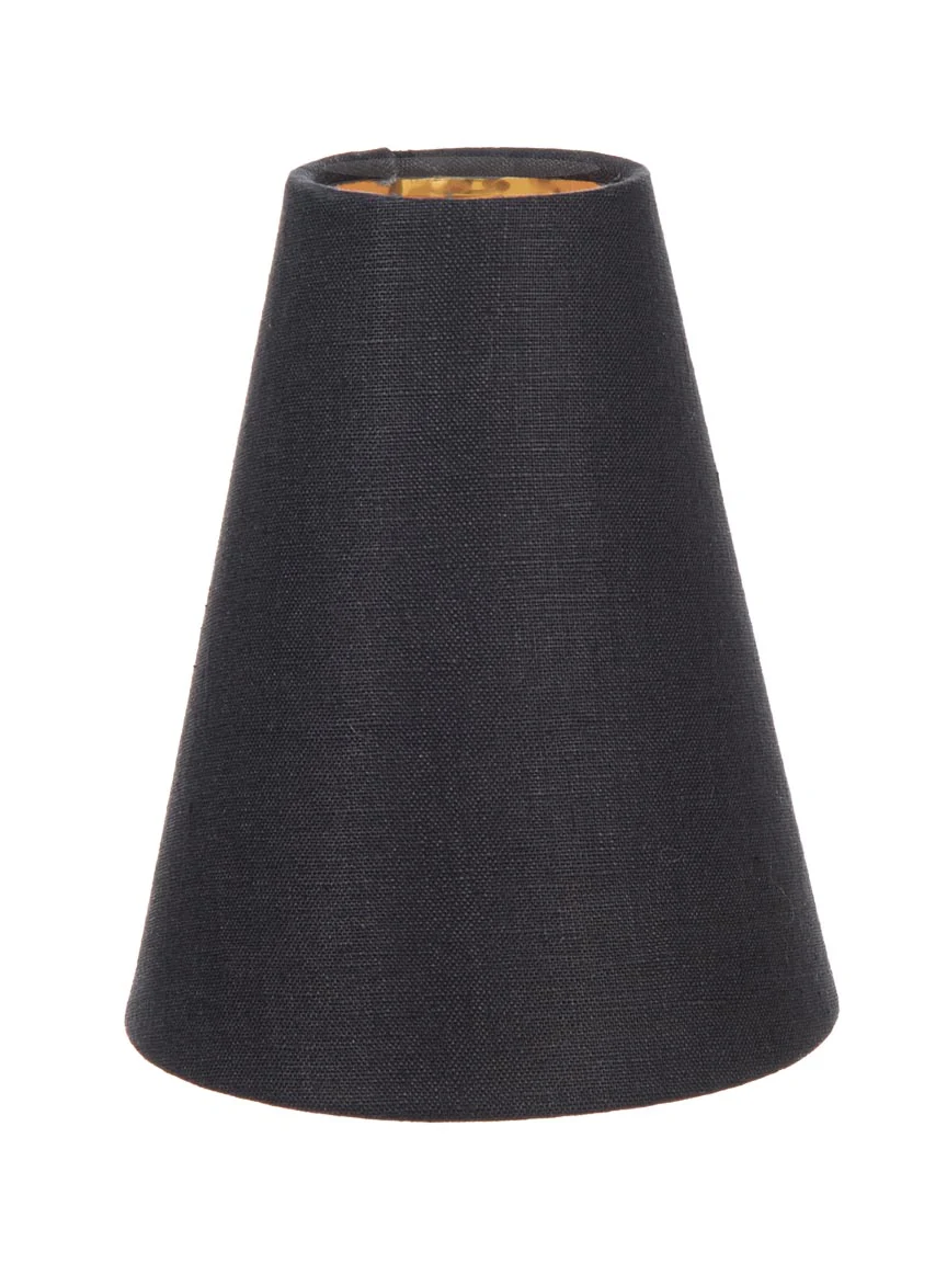 Tapered Deep Empire style Chandelier Shades, Black Linen with gold foil lining (00711KE)