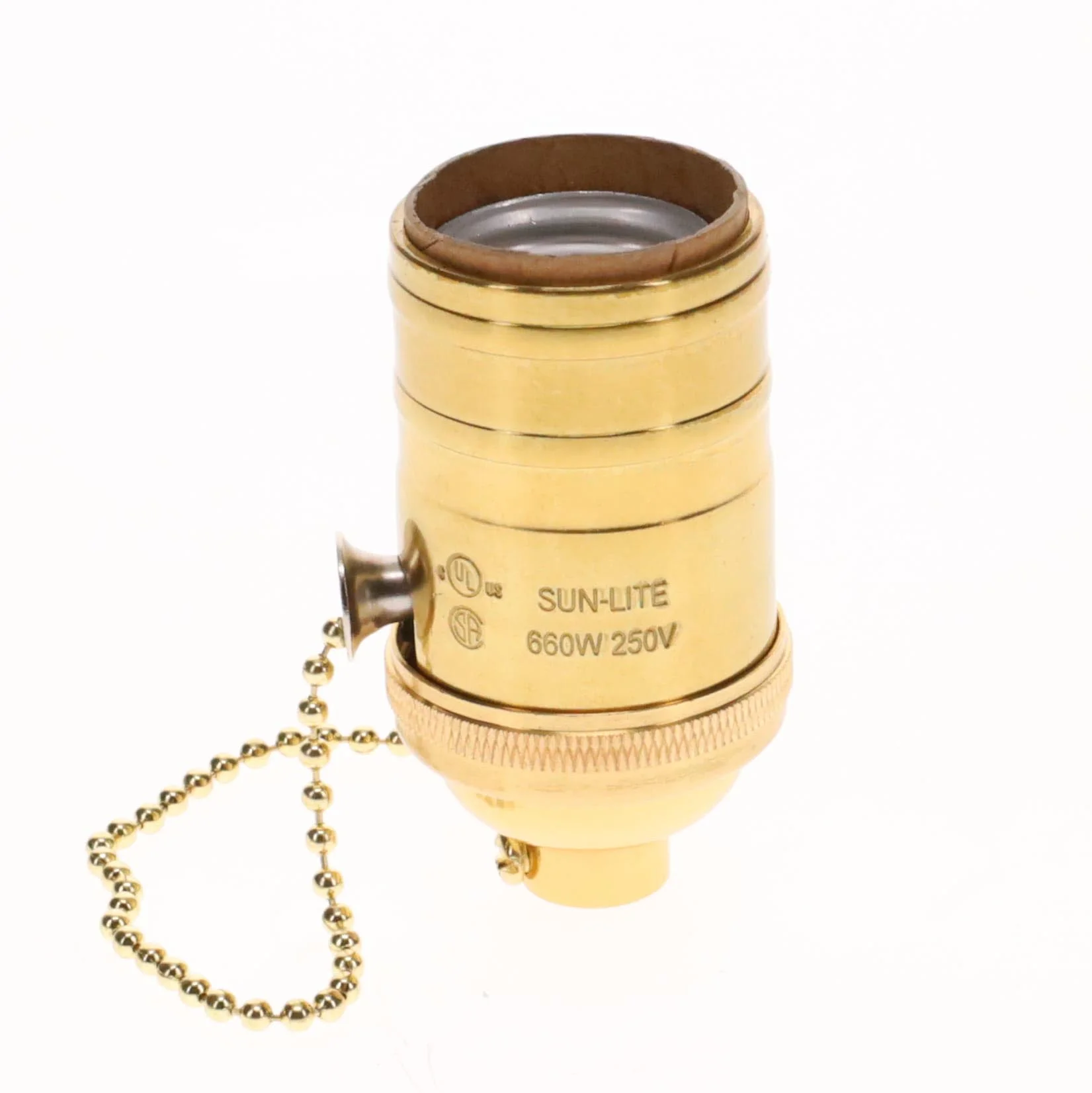 Turned Brass On/Off Pull Chain Socket, Polished & Lacquered, No UNO Thread (48254) - Image 2