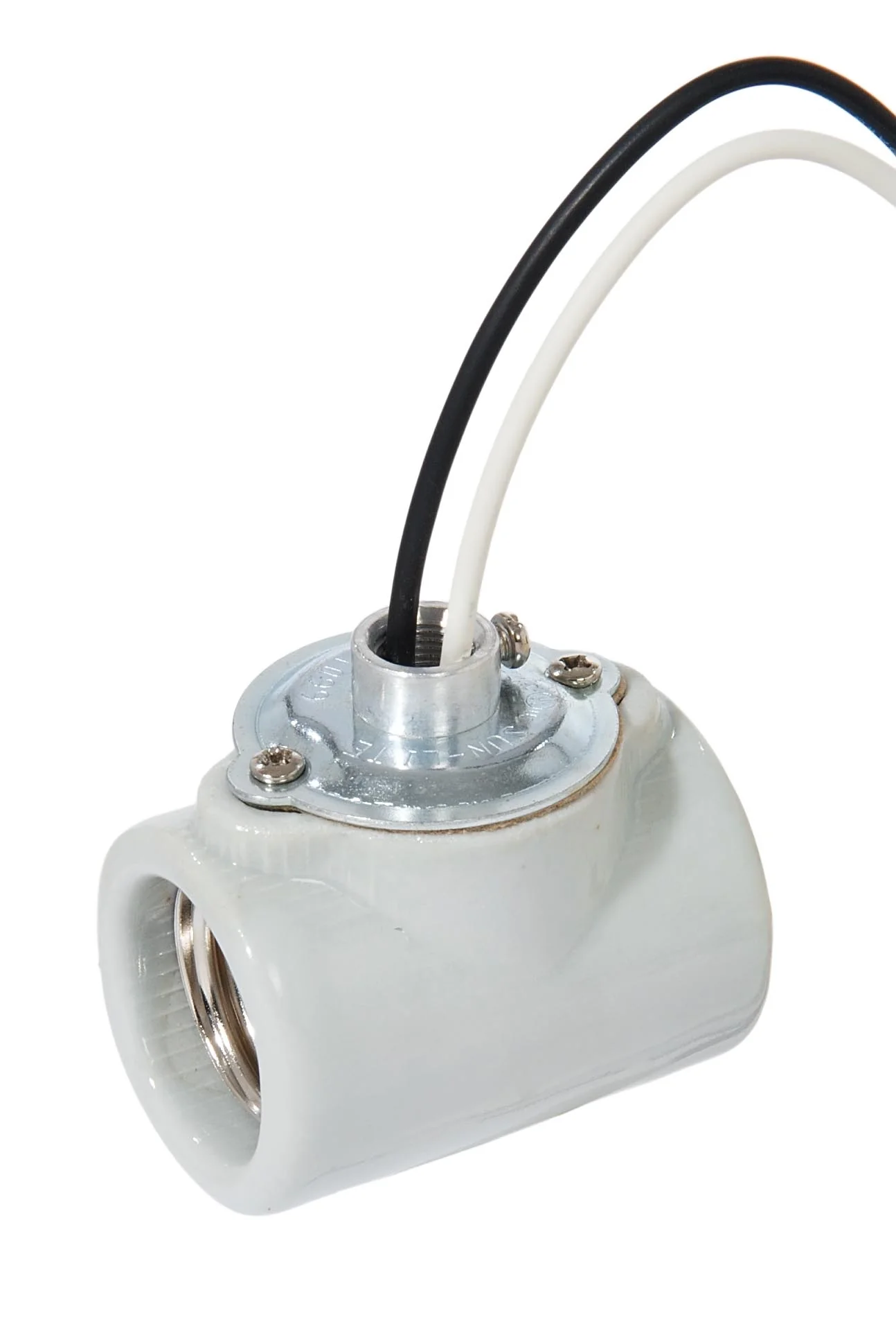 Twin Glazed Porcelain E-26 Base Socket with Flange Bushing Cap, 9" Leads (47756)