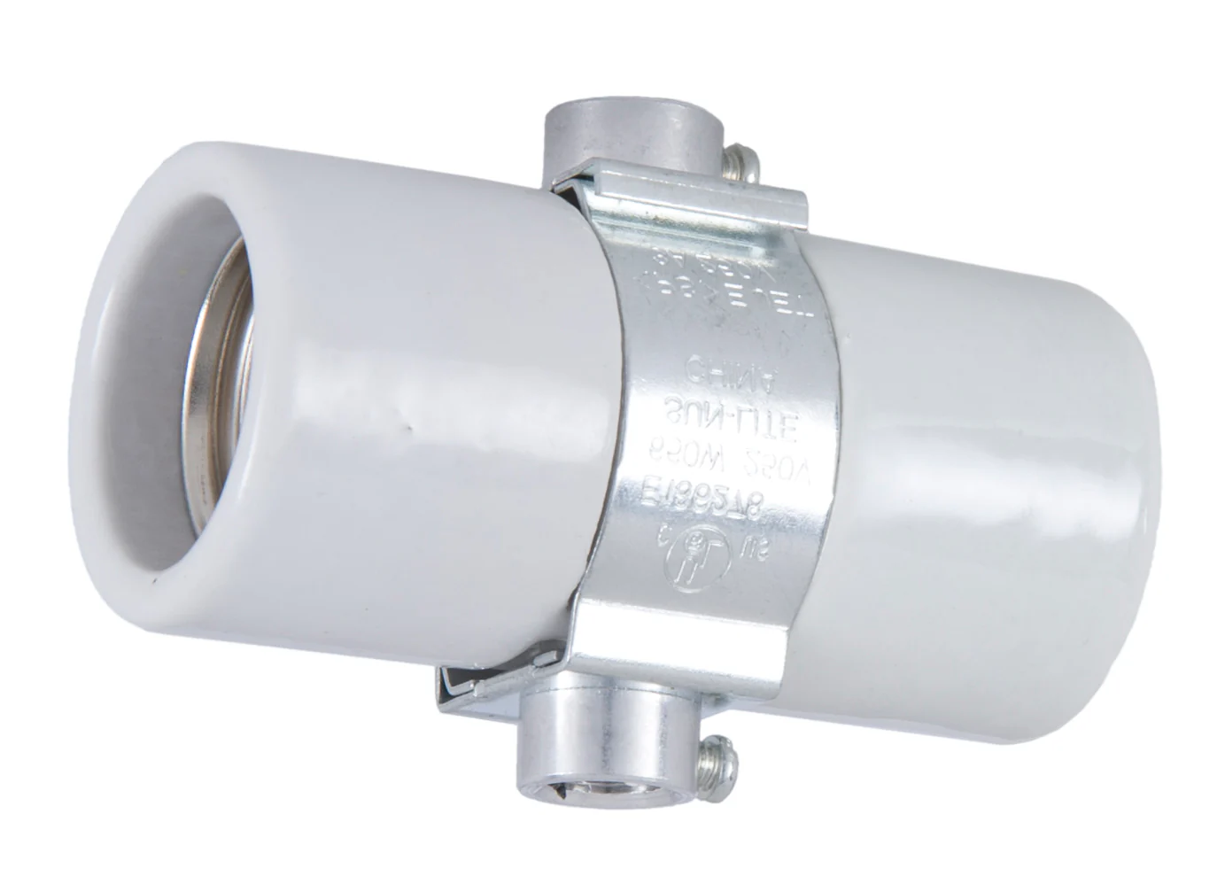 Twin Medium Base (E26), Glazed Porcelain Socket With Double 1/8 IP Bushing Strap (47708)