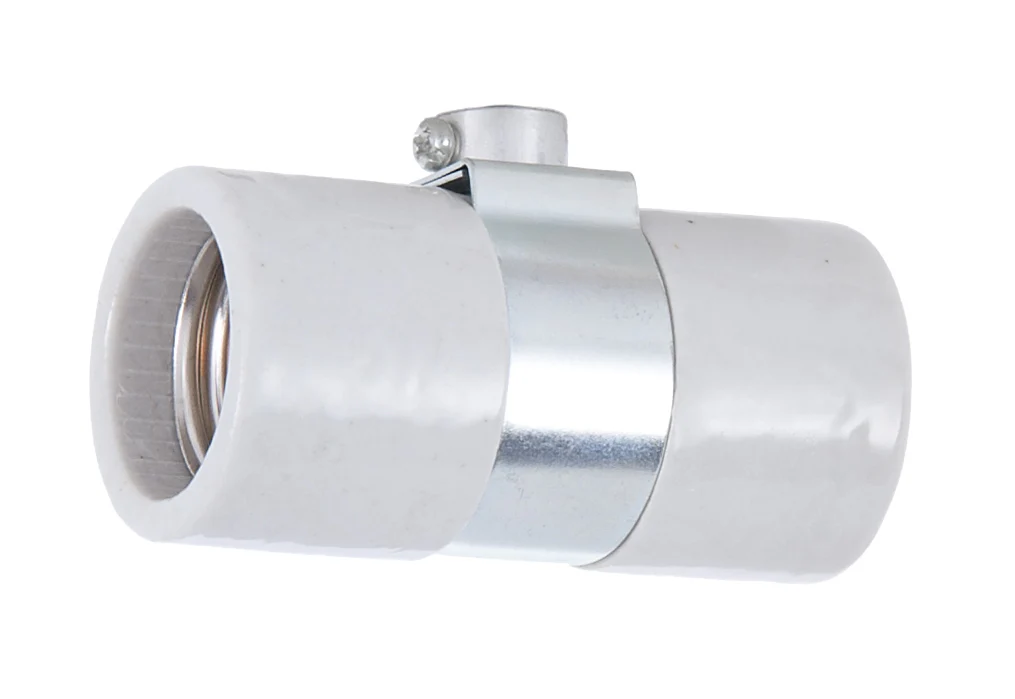 Twin Medium Base (E26), Glazed Porcelain Socket With Single 1/8IP Bushing Strap (47707)