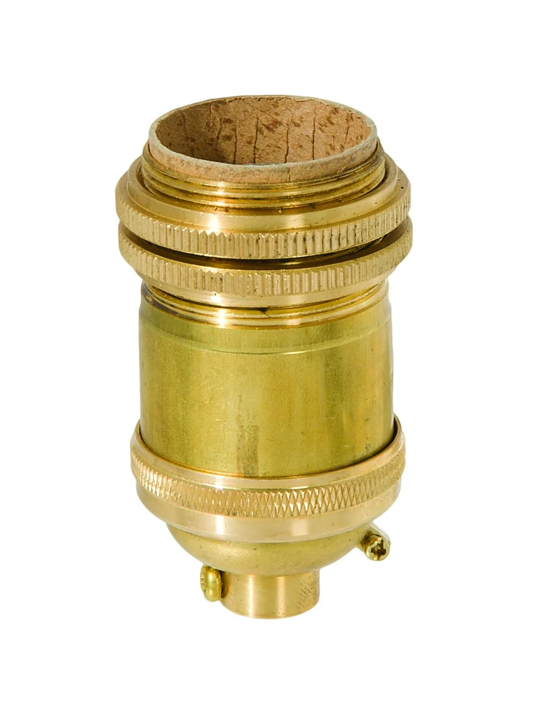 Unfinished Brass Tall Keyless Heavy Turned Brass Socket, Ground Screw Terminal (48264U)