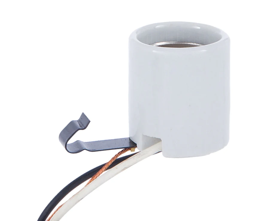 Glazed Porcelain Snap-In Medium Base Socket With 12" Wire Leads and Ground Wire (47720)