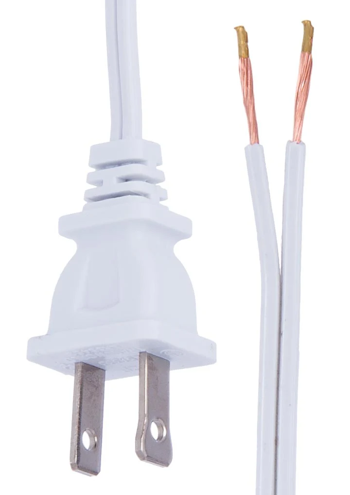 White, 18/2 Plastic Covered Lamp Cord - Wire Sets, CHOICE OF 4 LENGTHS (46701)