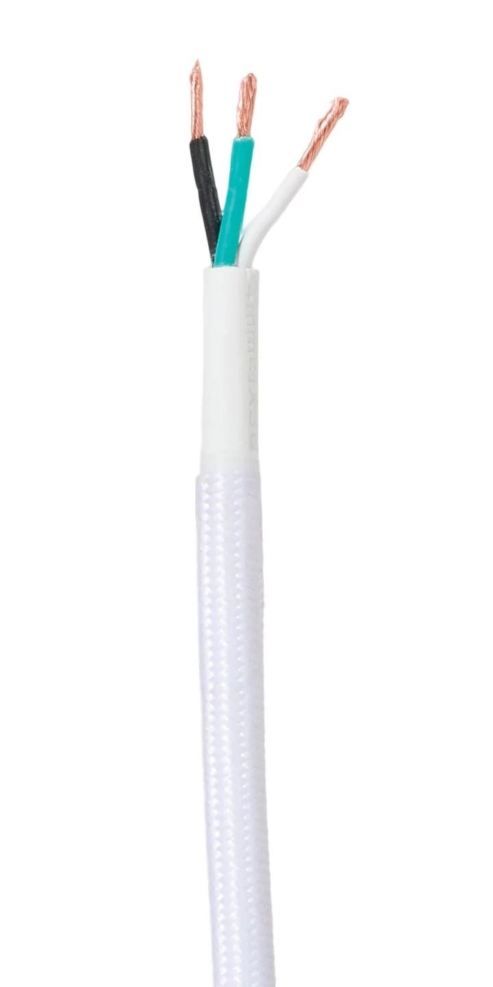 White Color Rayon Covered 18/3 SVT-B Fabric Lamp Cord, 3-Wire, Choice of Length (46593)